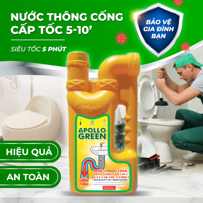 MS101 (1600g) Nước thông cống cao cấp 5 in 1 Apollo Green
