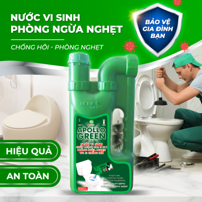 MS102 (1200g) Nước vi sinh Apollo Green là giải pháp hỗ trợ vệ sinh hầm cầu, bồn cầu, ống thoát nước, chống hôi